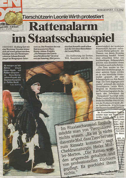 professionelle Pflege der Tiere f�r das Schauspielhaus